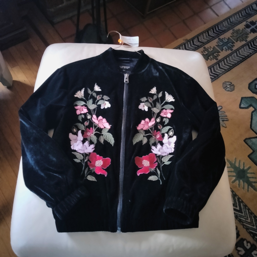 Floral Embroidered Black Jacket